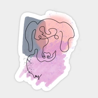 Abstract Dog Line Art with Watercolor Blobs Sticker